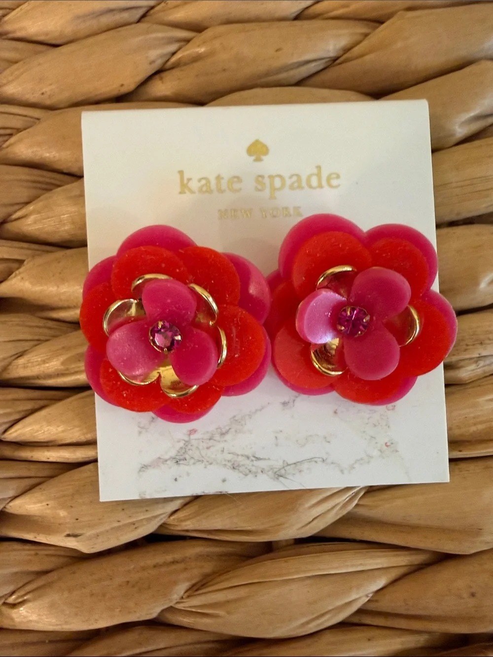 kate spade Pink and Red Layered Flower Stud Earrings